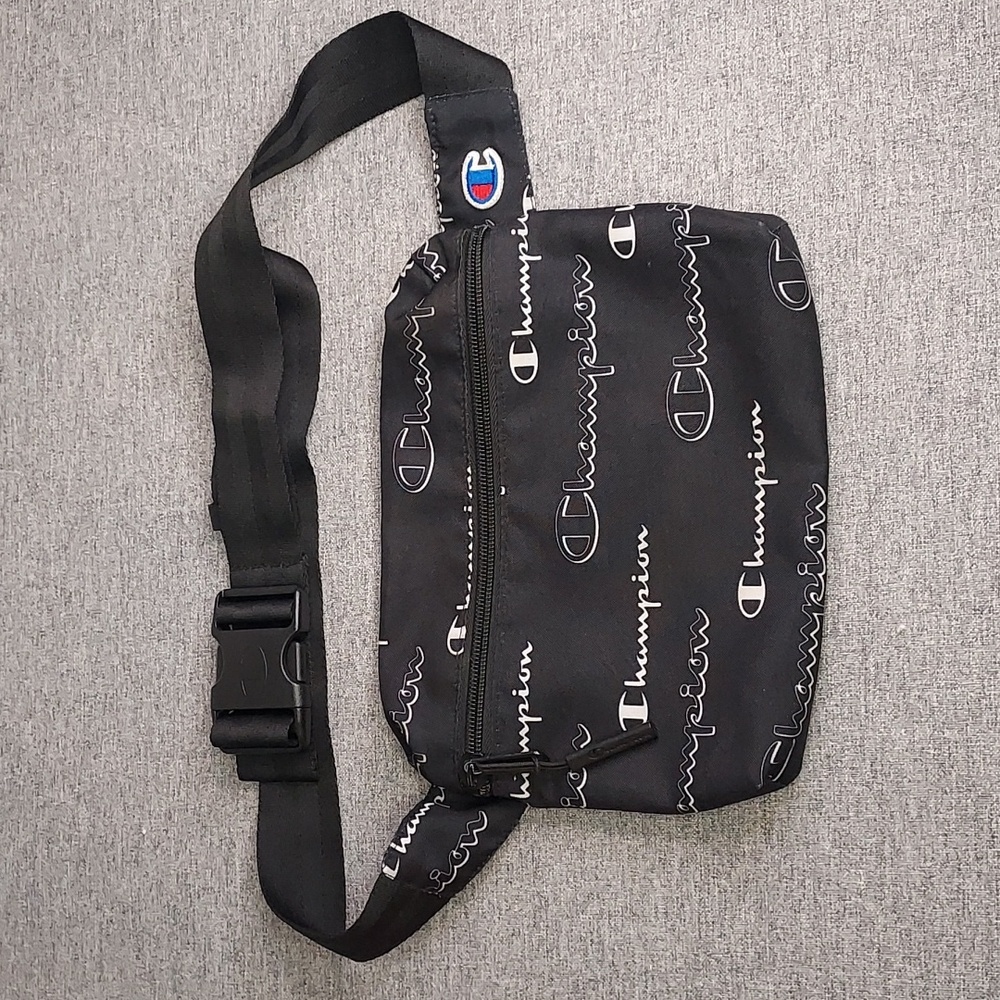 Champion Black White Logo Print Fanny Pack Waist Pack Bag Crossbody Unisex